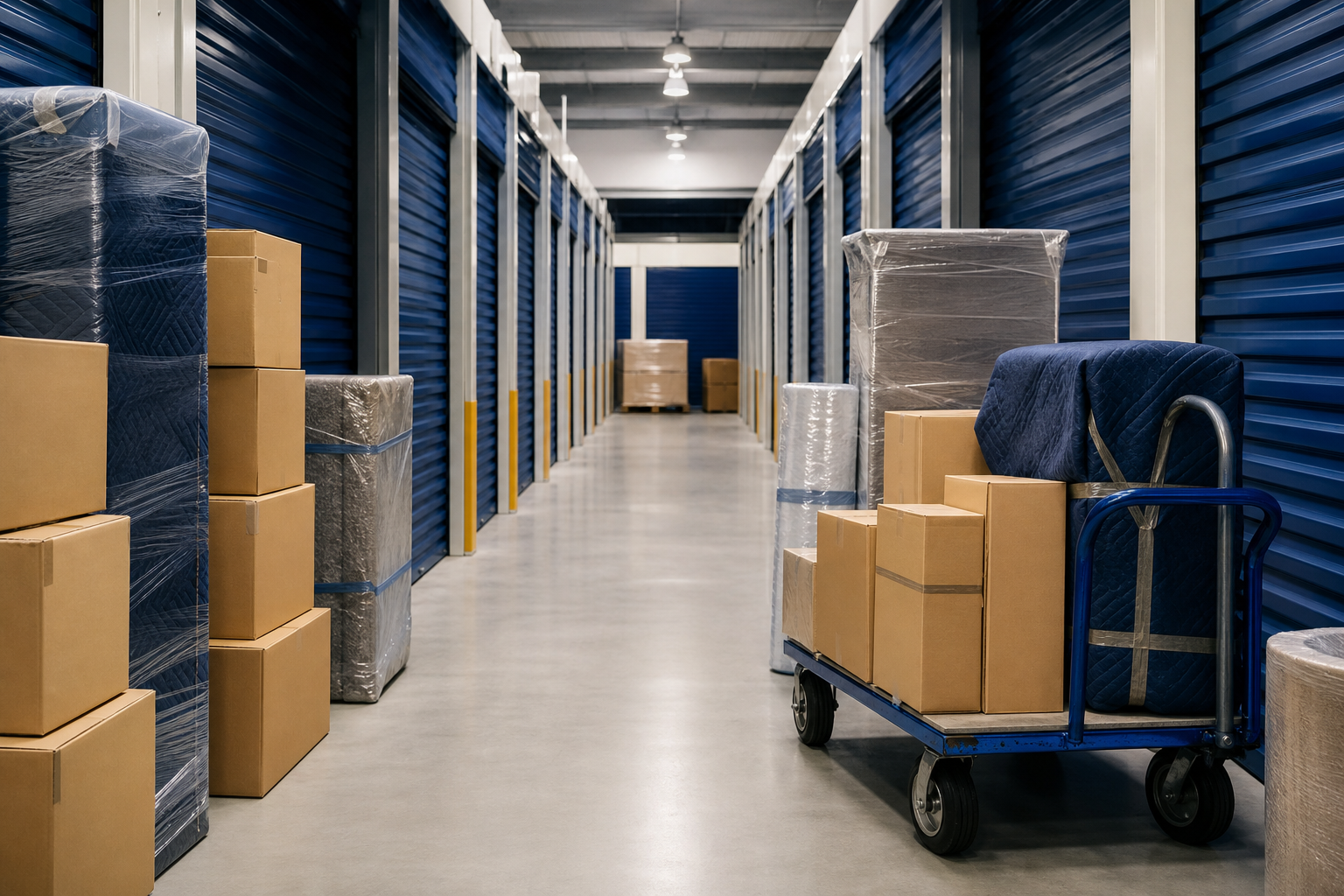 Organised storage warehouse with packed boxes